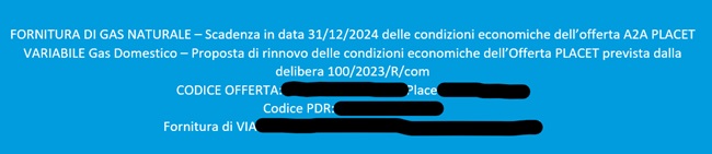 Comunicazione proroga contratto PLACET gas